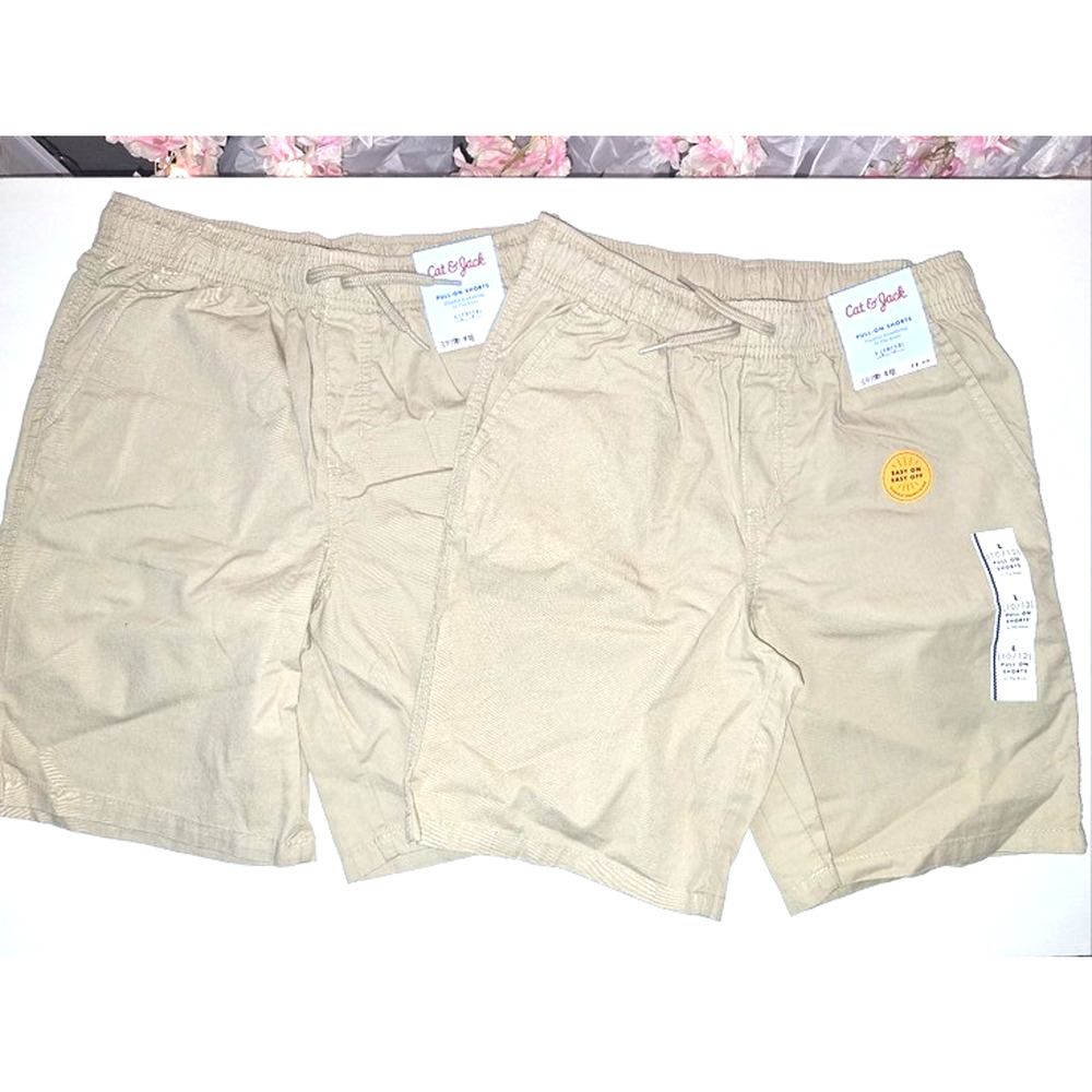 Cat & Jack Boys Khaki Drawstring Uniform Shorts Size L (Set of 2)